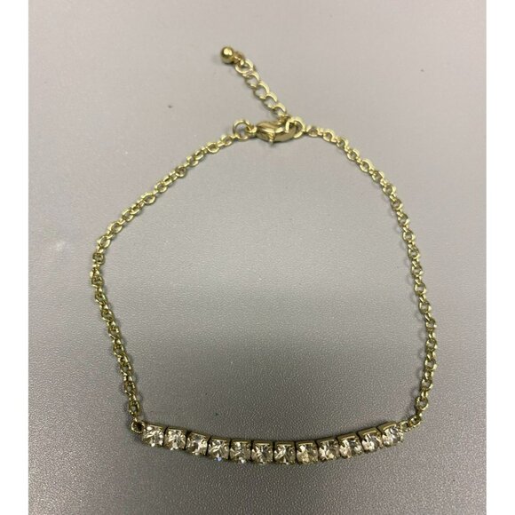 Elegant Vintage Delicate Rhinestone and Gold Tone Ankle Bracelet 8 1/2" to 10" l - Picture 1 of 4